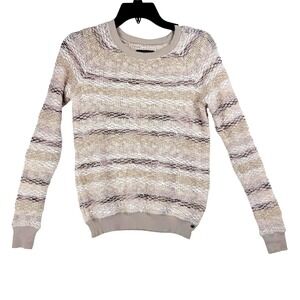 American Eagle Outfitters Striped Knit Sweater XS Beige Pink Metallic‎ Crew Neck